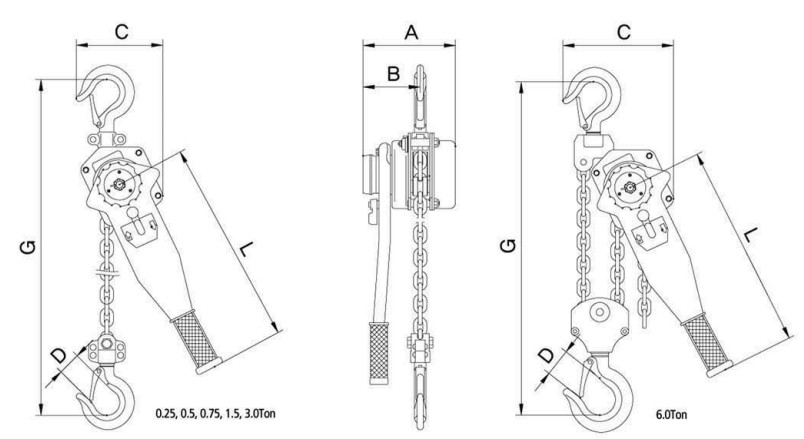 LB-90A手扳葫蘆尺寸圖