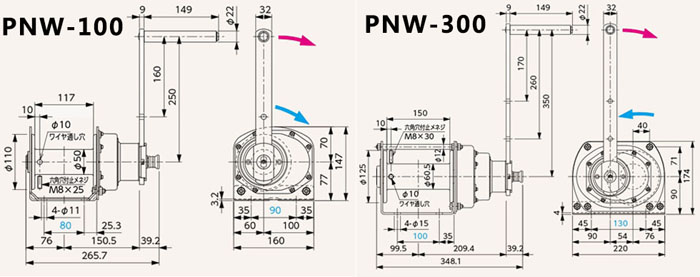 FUJI PNW型手搖絞盤尺寸圖