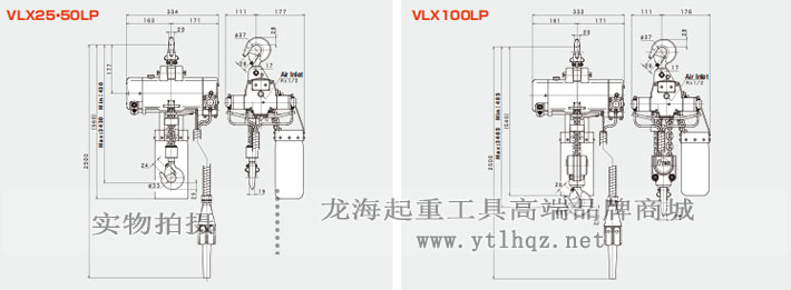 三榮SAN-EI VLX型氣動葫蘆尺寸圖